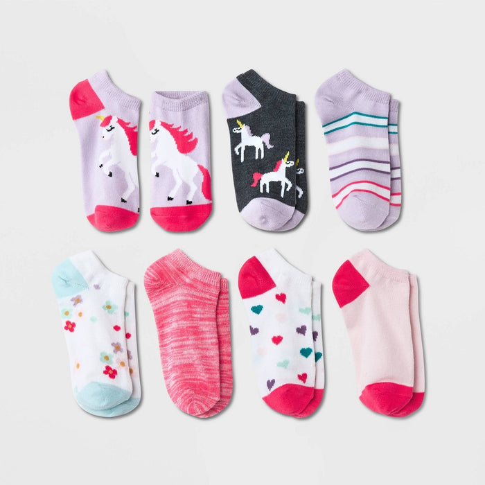 Girls' 7pk Super Soft Unicorn No Show Socks - Cat & Jack™ Lavender L