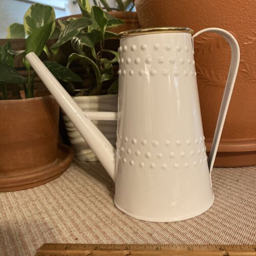 Home Decor Metal White Painted Watering Can Gold Trim 1 Quart(Q