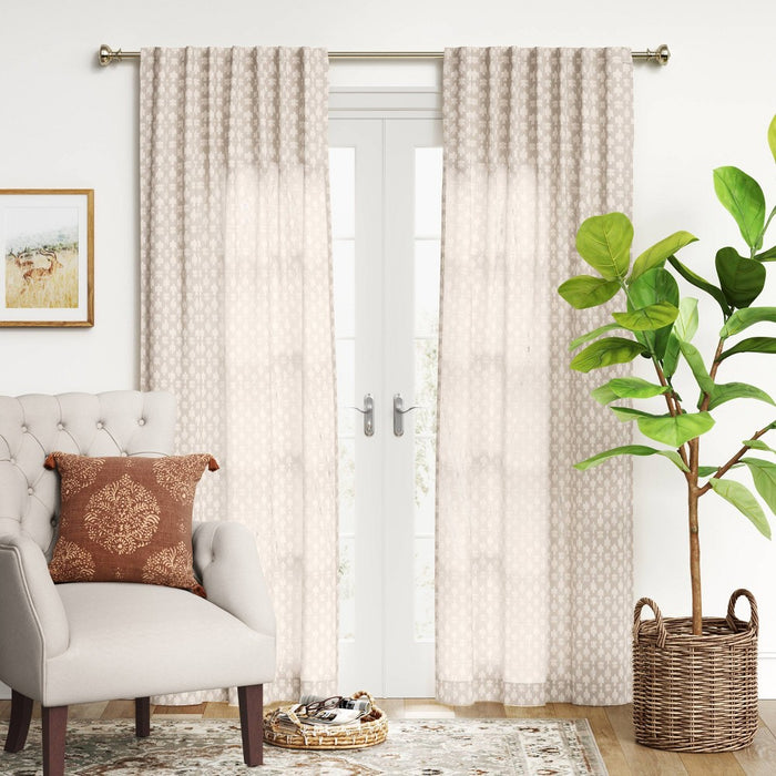 1pc 50"x84" Light Filtering Clipped Textured Window Curtain Panel Natural - Threshold™