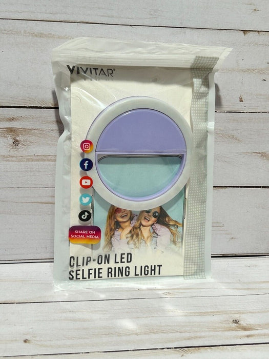 Vivitar Clip On LED Selfie Ring Light with USB Charger White/Purple