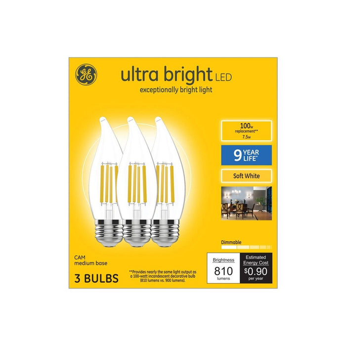 GE 3pk 100W CAM Decorative Ultra Bright LED Light Clear