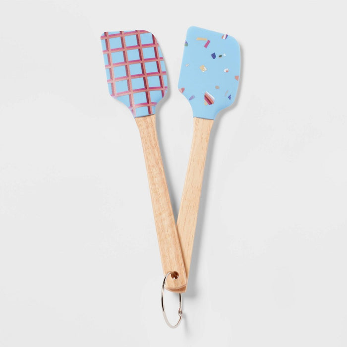 2pk Silicone Spatulas with Wood Handles Blue - Opalhouse™
