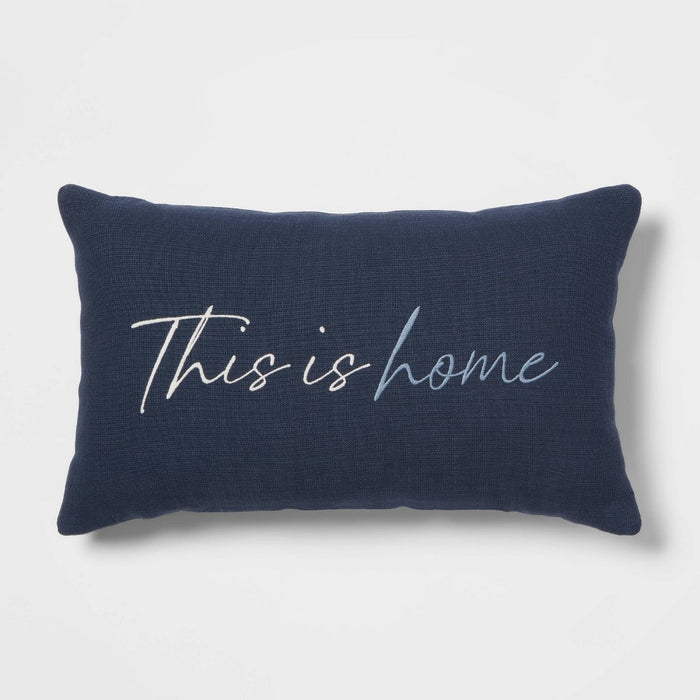 'This is Home' Embroidered Lumbar Throw Pillow Blue - Threshold™