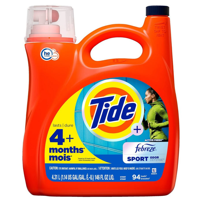 Tide Plus Febreze High Efficiency Liquid Laundry Detergent - Sport Active Fresh - 146 fl oz