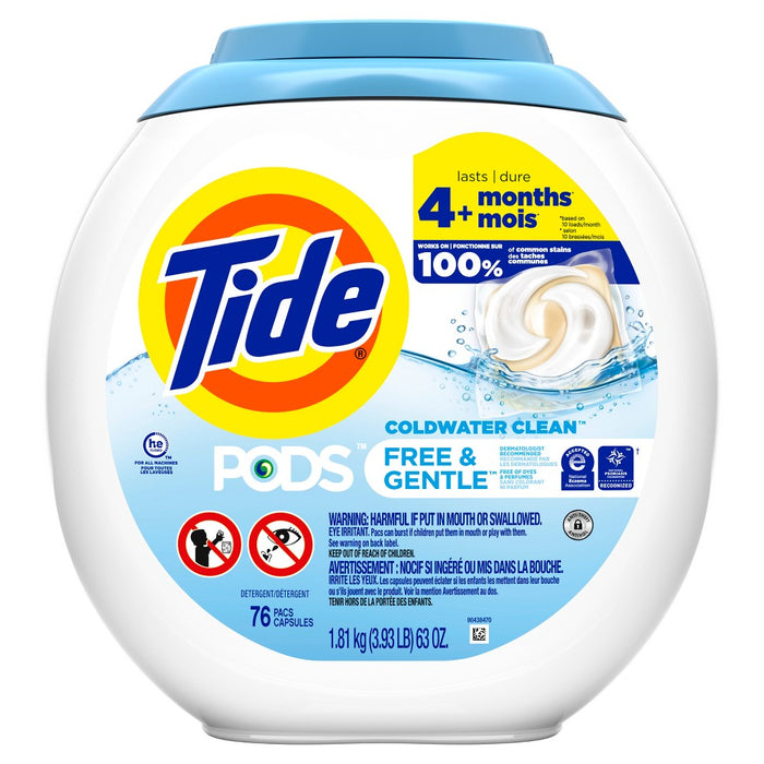 Tide Pods Laundry Detergent Pacs - Free & Gentle - 63oz/76ct