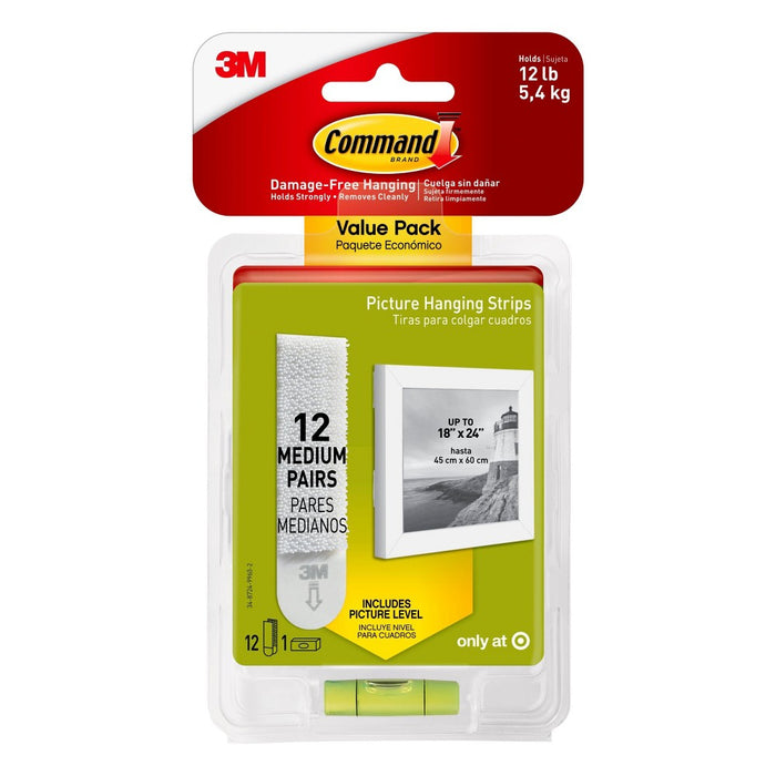 Command 12 Sets of Strips Picture Hanging Strips Value White