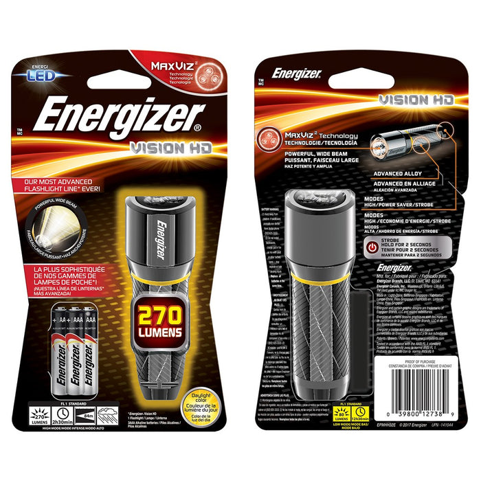 Energizer Vision LED HD 2AA Metal Light PACKAGING MAY DIFFER