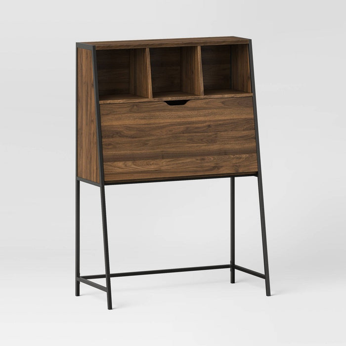 Loring Wood Secretary Desk with Hutch and Charging Station Walnut - Threshold™* (LOCAL PICKUP ONLY)