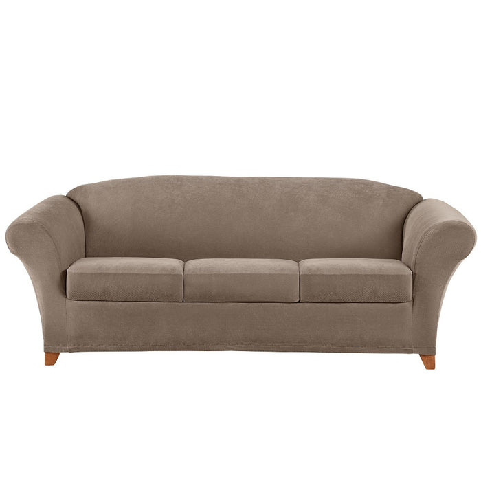 4pc Stretch Pique Sofa Slipcovers Taupe - Sure Fit