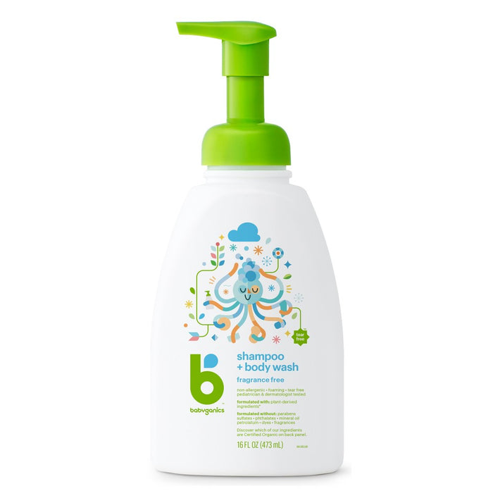 Babyganics Baby Shampoo + Body Wash Pump Bottle Fragrance Free - 16 fl oz Packaging May Vary