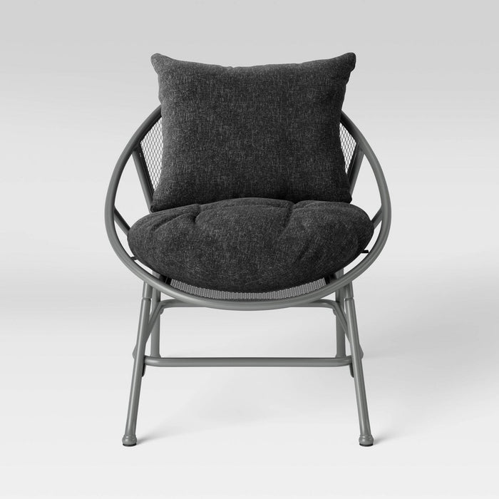 3pc Metal Mesh Patio Small Space Chair and Accent Table Set, Outdoor Furniture Set - Pewter/Black - Room Essentials™ (LOCAL PICKUP ONLY)