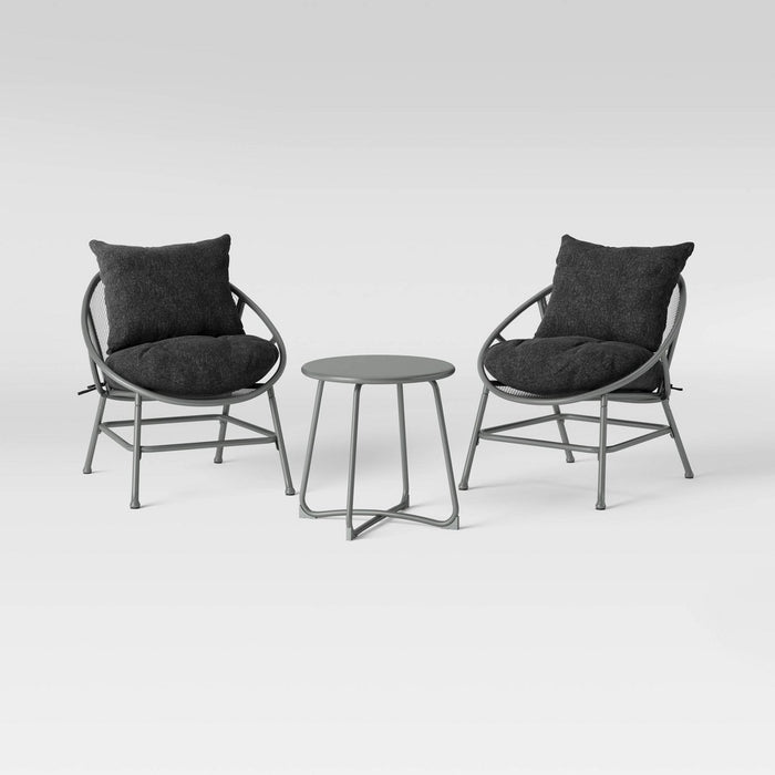 3pc Metal Mesh Patio Small Space Chair and Accent Table Set, Outdoor Furniture Set - Pewter/Black - Room Essentials™ (LOCAL PICKUP ONLY)