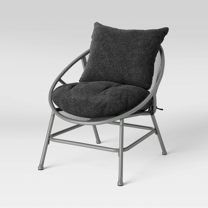 3pc Metal Mesh Patio Small Space Chair and Accent Table Set, Outdoor Furniture Set - Pewter/Black - Room Essentials™ (LOCAL PICKUP ONLY)