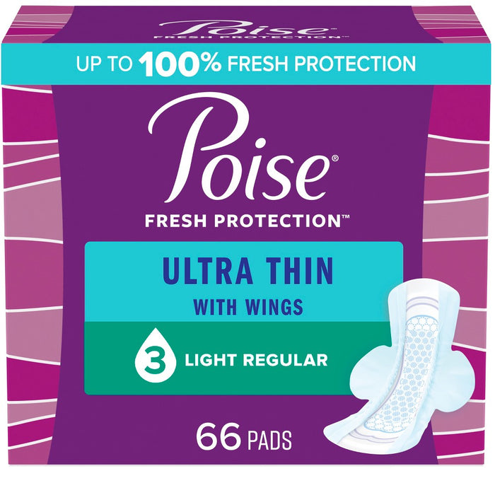 Poise Ultra Thin Light Absorbency Pads with Wings - Regular - 66ct