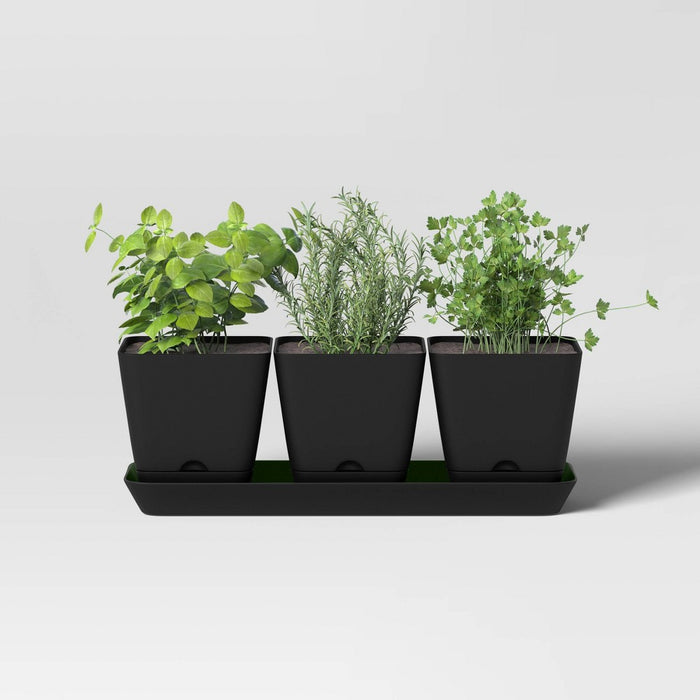 12.2" Wide Outdoor Square Trio Planters with Tray Black - Room Essentials™