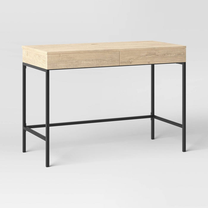 Loring Wood Writing Desk with Drawers and Charging Station Oak - Threshold™ (LOCAL PICKUP ONLY)