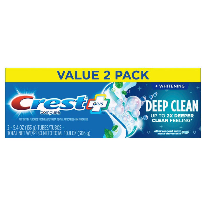 Crest + Deep Clean Complete Whitening Toothpaste Effervescent Mint - 5.4oz/2p