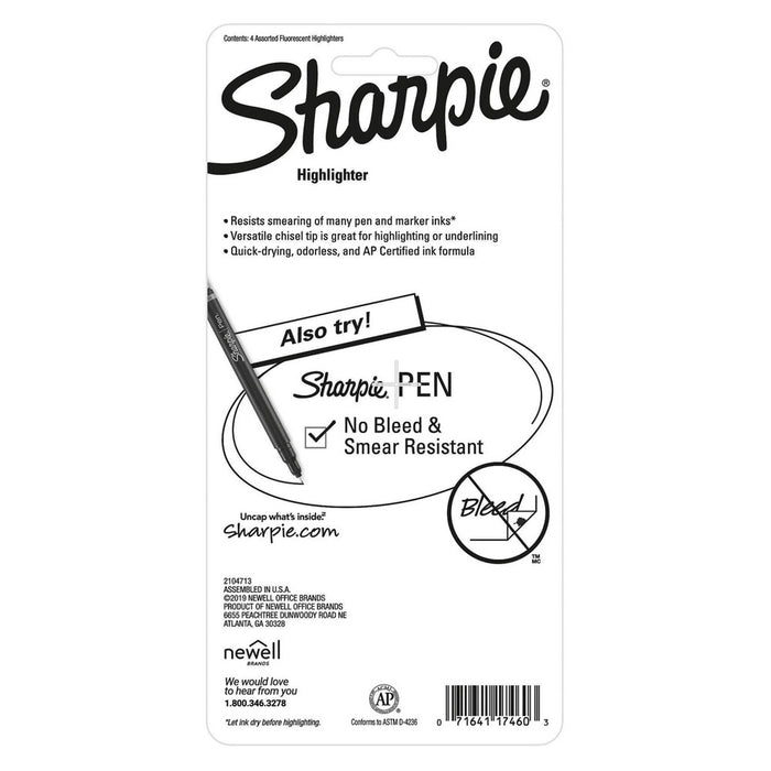 Sharpie Pocket 4pk Highlighters Narrow Chisel Tip Multicolored
