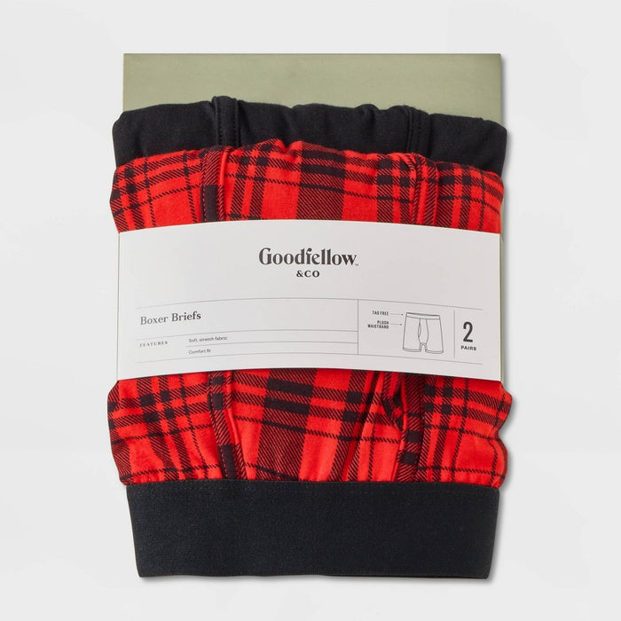 Men's Plaid Boxer Briefs 2pk - Goodfellow & Co™ Red/Black XL