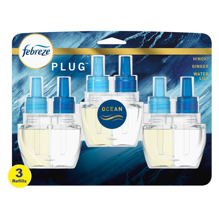 Febreze Origins Fade Defy Plug Air Freshener & Odor Fighter - Ocean - 0.87 fl oz/3pk