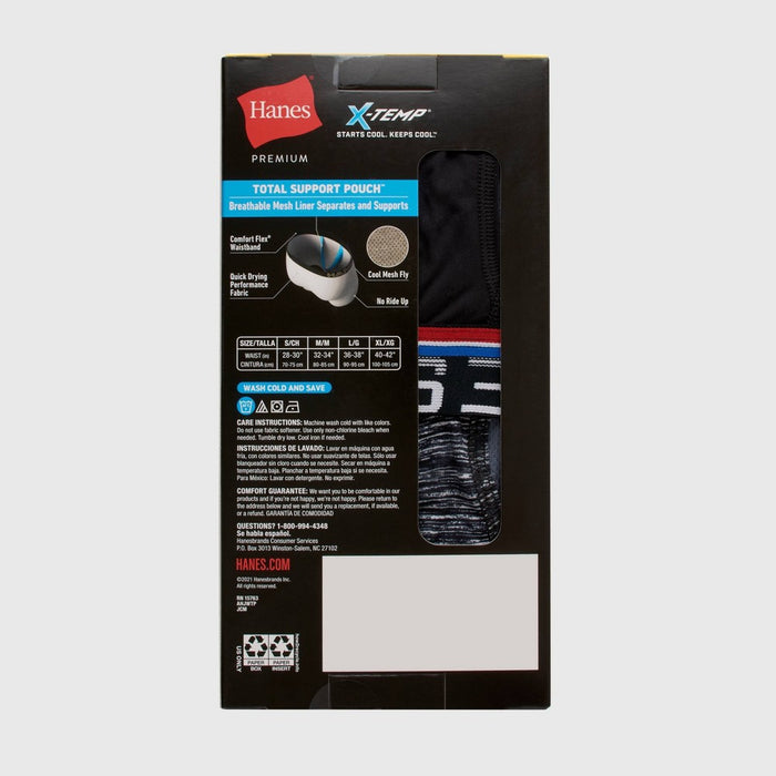 Hanes Premium Men's Xtemp Total Support Pouch Anti Chafing 3pk Boxer Briefs - Red/Gray XL