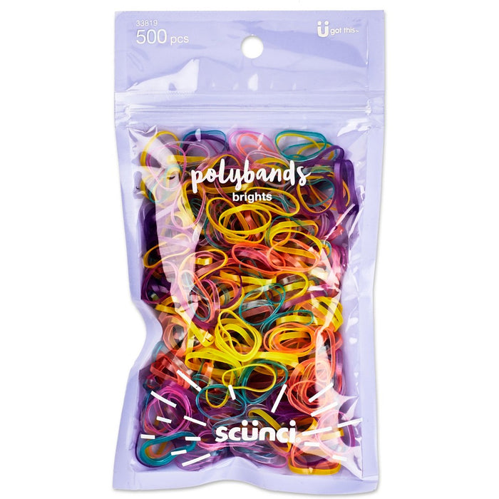 scunci Medium Size Polyband Hair Ties In Re-Sealable Bag - 500ct/