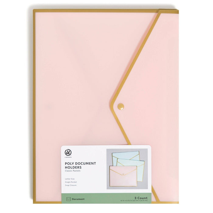 U Brands 3ct Poly Document Holders with Snap Cover Pastels