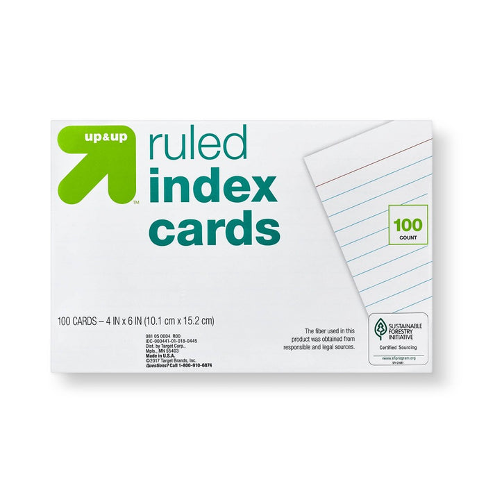 100ct 4" x 6" Ruled Index Cards White - up & up™