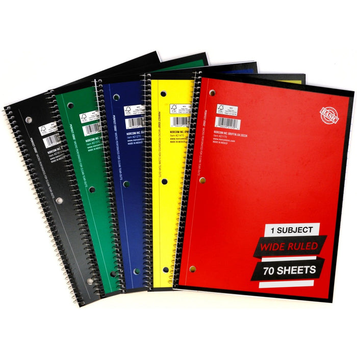 Top Flight 1 Subject Wide Ruled Solid Spiral Notebook (Colors May Vary)829576009015