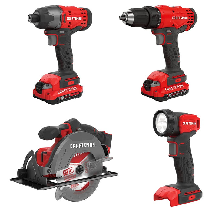 CRAFTSMAN V20 MAX Power Tool Combo Kit, 4-Tool Cordless Power Tool Set (CMCK401D2AM) (LOCAL PICKUP ONLY)