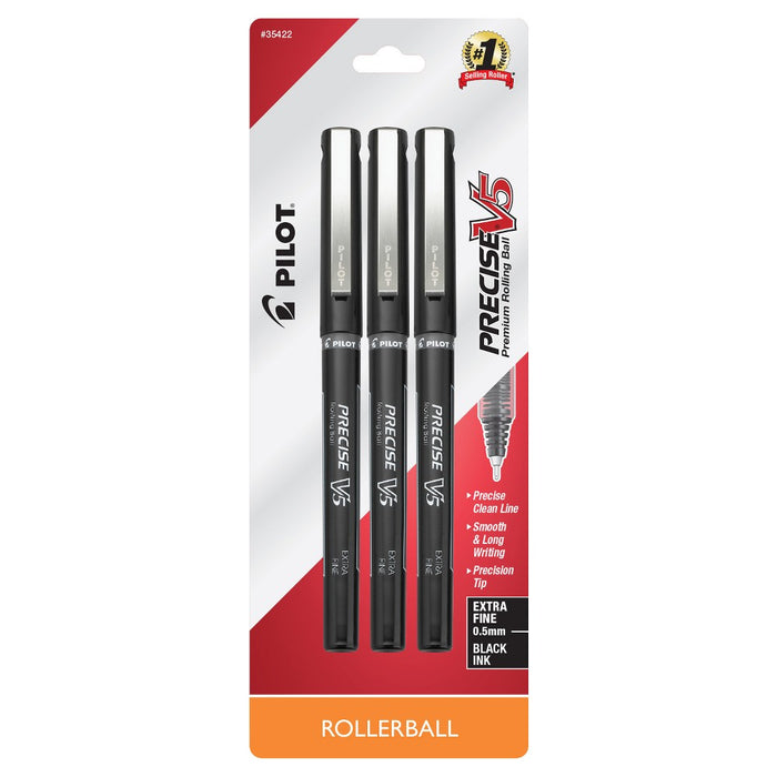 Pilot 3ct Precise V5 Rolling Ball Pens Extra Fine Point 0.5mm Black Ink2