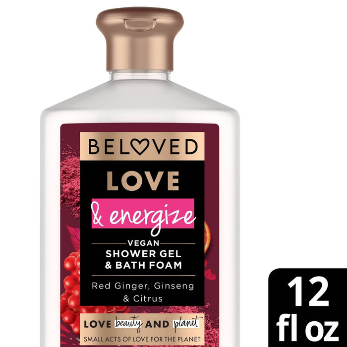 Beloved Love & Energize Vegan Shower Gel & Bath Foam - Red Ginger, Ginseng Herb & Citrus - 12 fl oz