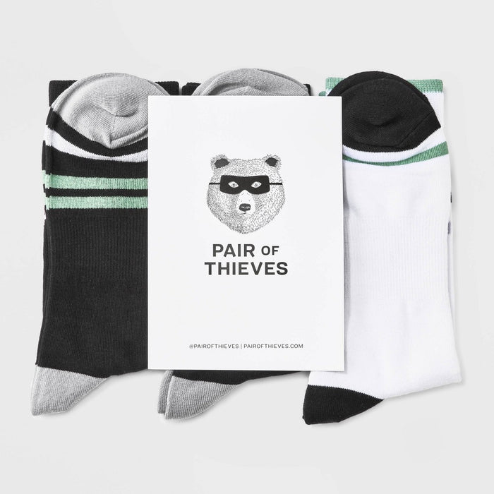 Pair of Thieves Men's Striped Cushion Crew Socks 3pk - White/Black 6-12