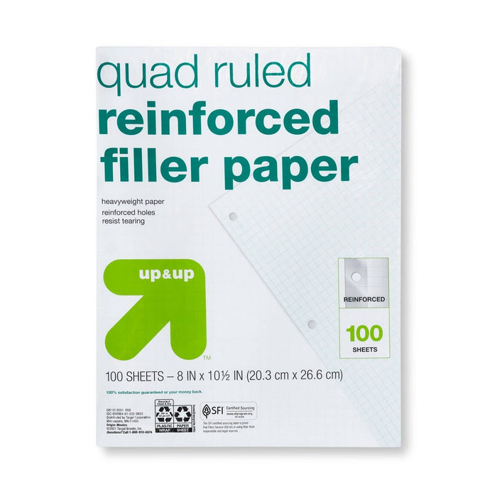 100ct Quad Ruled Filler Paper Reinforced - up & up™