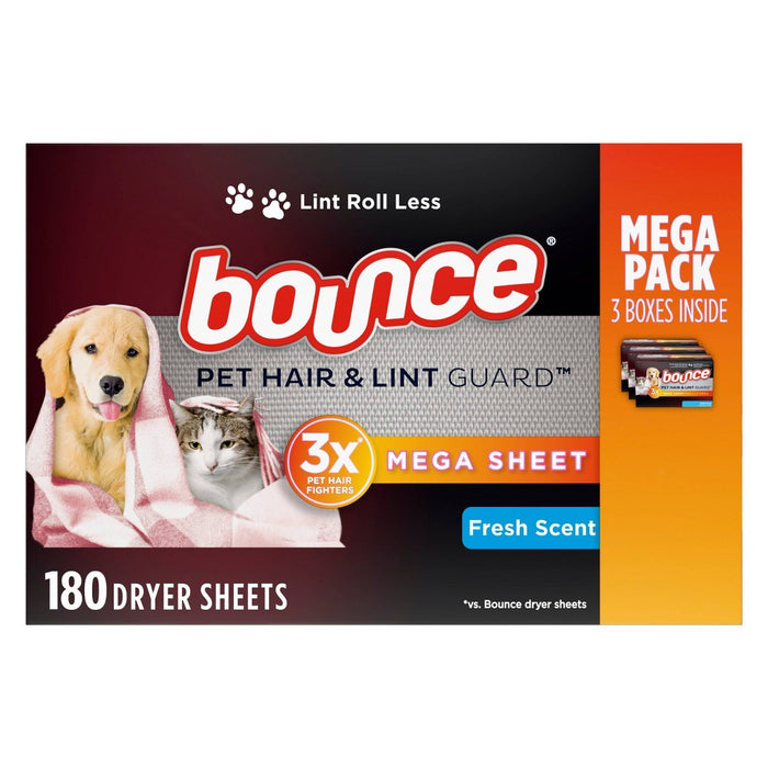 Bounce Pet Hair and Lint Guard Mega Dryer Sheets - Fresh - 180ct