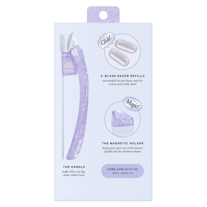 Billie Women's Razor Handle with Magnetic Holder & 2 Blade Refills - Sparkle