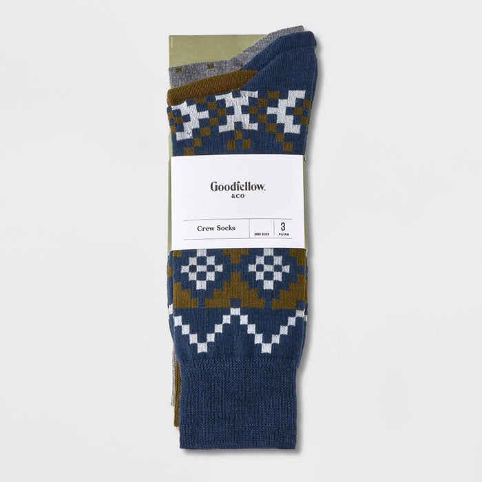Men's Fairisle Socks 3pk - Goodfellow & Co™ Blue/Tan 7-12