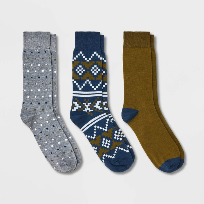 Men's Fairisle Socks 3pk - Goodfellow & Co™ Blue/Tan 7-12