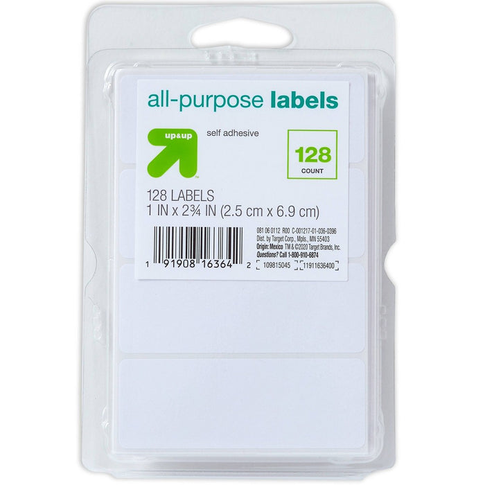 128ct 1"x2.75" Rectangular Labels White - up & up™