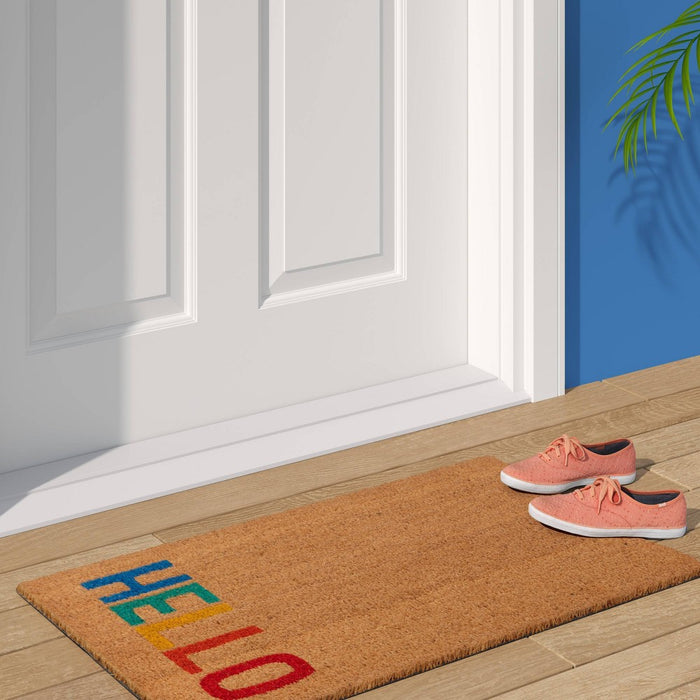 1'6"x2'6" 'Hello' Rainbow Coir Doormat Natural - Sun Squad™