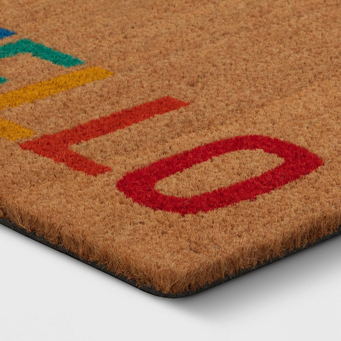 1'6"x2'6" 'Hello' Rainbow Coir Doormat Natural - Sun Squad™