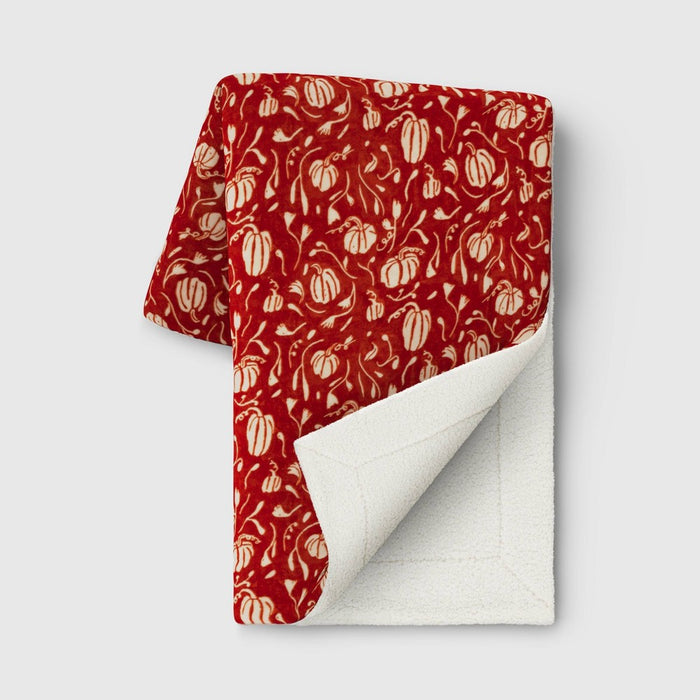 Mini Pumpkin Printed Plush with Shearling Reverse Throw Blanket Orange - Threshold™