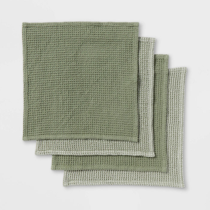 12" x 12" Cotton Waffle Dishcloths with Hemming Pack Green - Threshold™