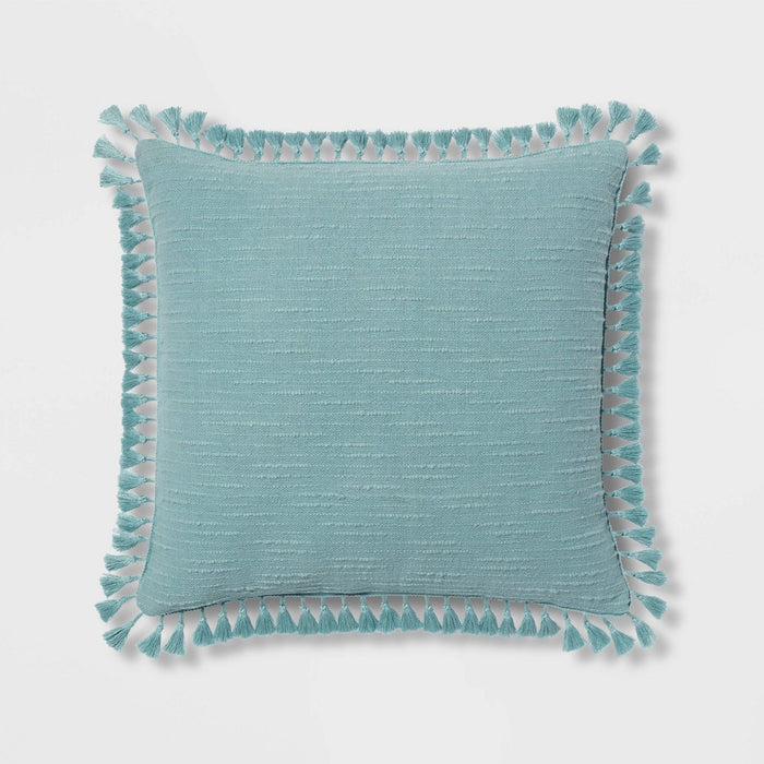 Euro Textured Slub Tassel Decorative Throw Pillow Light Teal Blue - Threshold (LOCAL PICKUP ONLY)