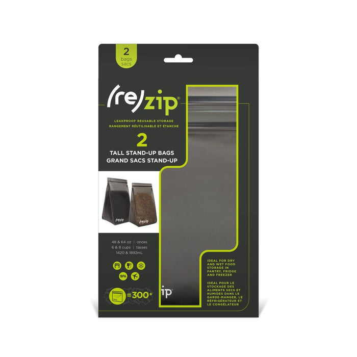(re)zip Reusable Leak-proof Food Storage Tall Pantry Bag - 6-Cup & 8-Cup - Gray - 2pk
