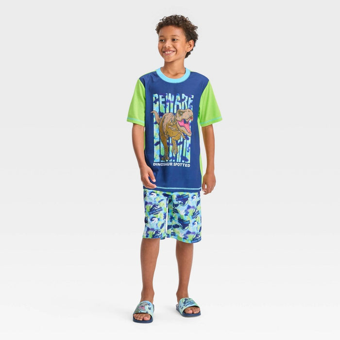 Boys' Jurassic World 2pc Pajama Set with Slide Sandals - Green 6-73