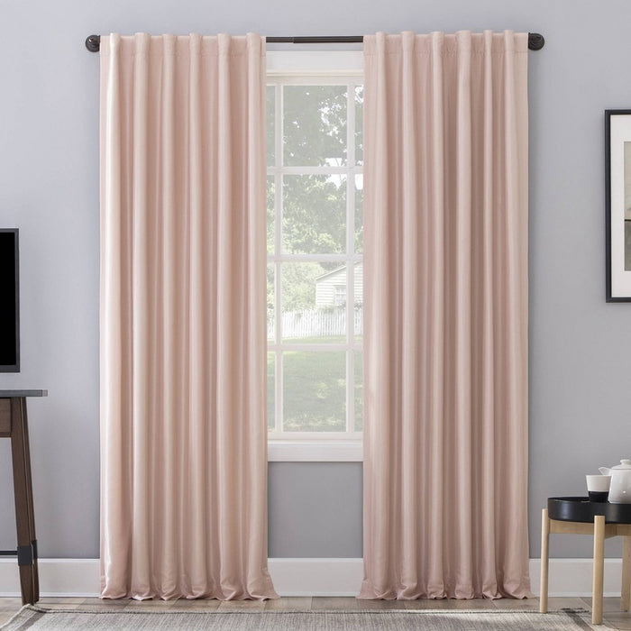 84"x50" Evelina Faux Dupioni Silk Thermal Extreme 100% Blackout Back Tab Curtain Panel Blush Pink - Sun Zero