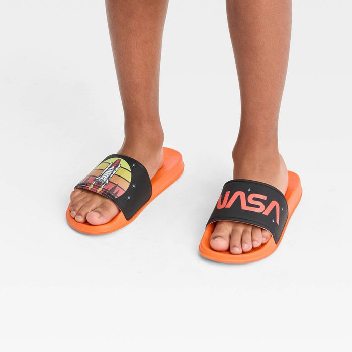 Boys' NASA 2pc Pajama Set with Slide Sandals - Orange 4-5