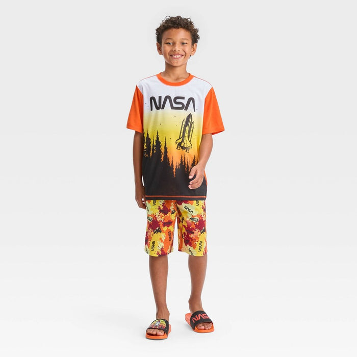 Boys' NASA 2pc Pajama Set with Slide Sandals - Orange 4-5