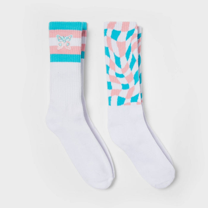Pride Adult Trans Butterfly Socks - White Checkered S